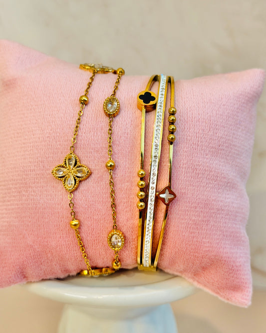 Golden Bloom Stack | 18k Gold Plated| Anti Tarnish Bracelet Stack