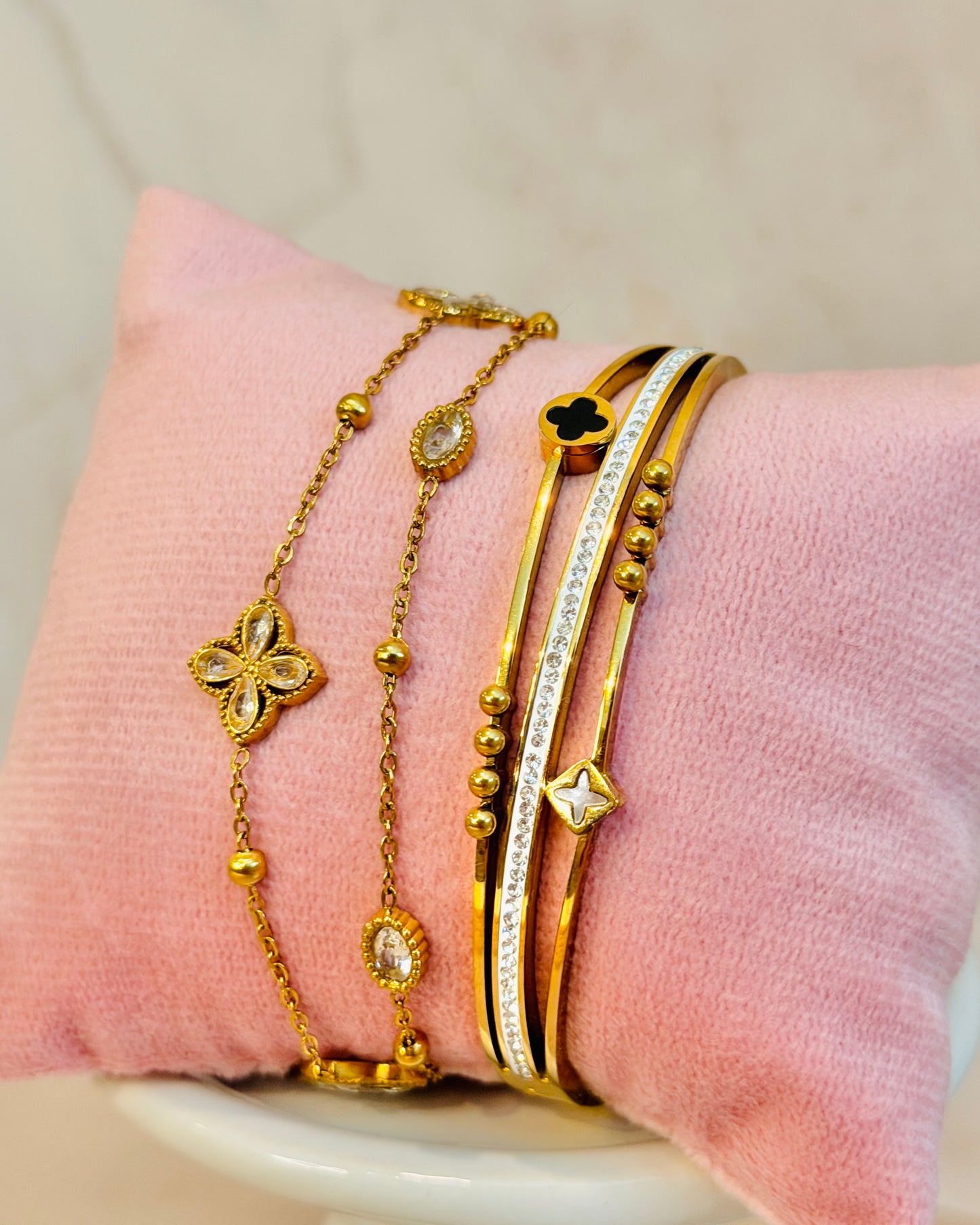Golden Bloom Stack | 18k Gold Plated| Anti Tarnish Bracelet Stack