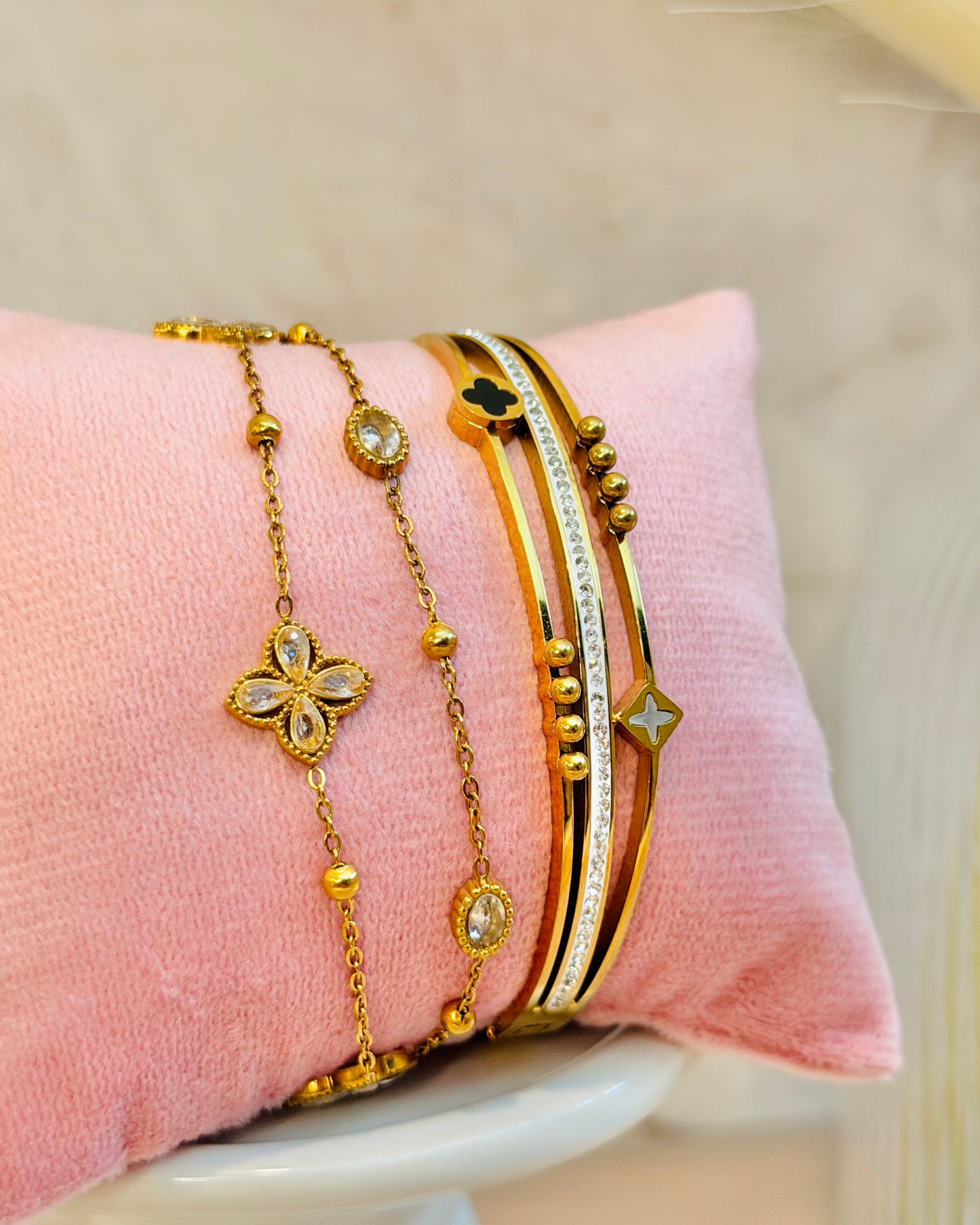 Golden Bloom Stack | 18k Gold Plated| Anti Tarnish Bracelet Stack